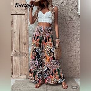 SHEIN Multicolor Paisley Wide-Leg Pants